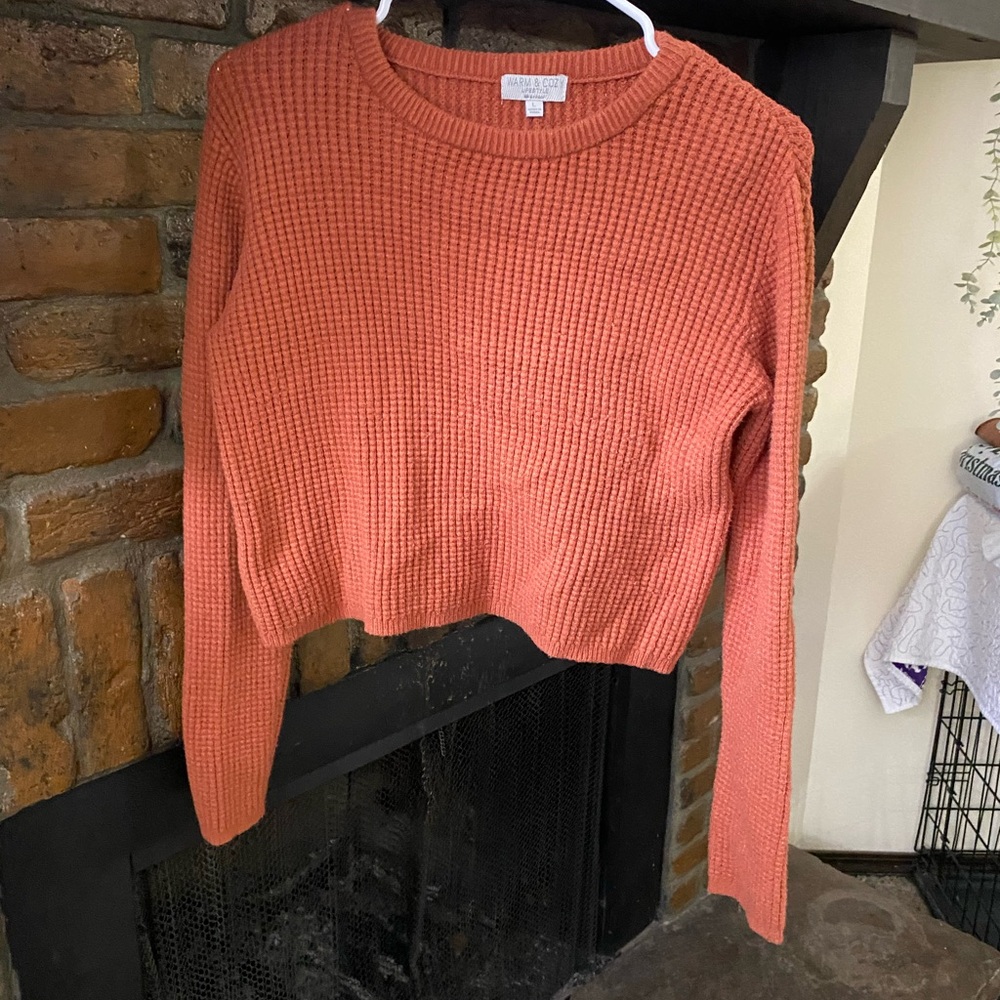 Cozy Coral Crew Neck Sweater with Soft Knit Fabric